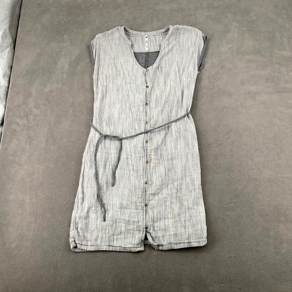 Kuhl Riviera Dress Women XS Gray Sleeveless Belted Waist Drawstring Button Front